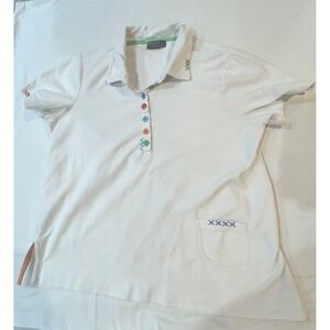Onque Casuals White Thicker Polo Top Colorful Buttons Retro Sz S/M 100% Cotton